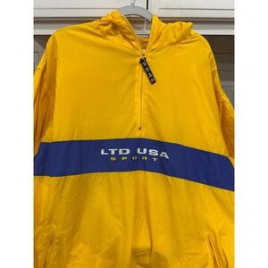 vtg ltd america usa yellow nylon quarter zip hooded windbreaker large